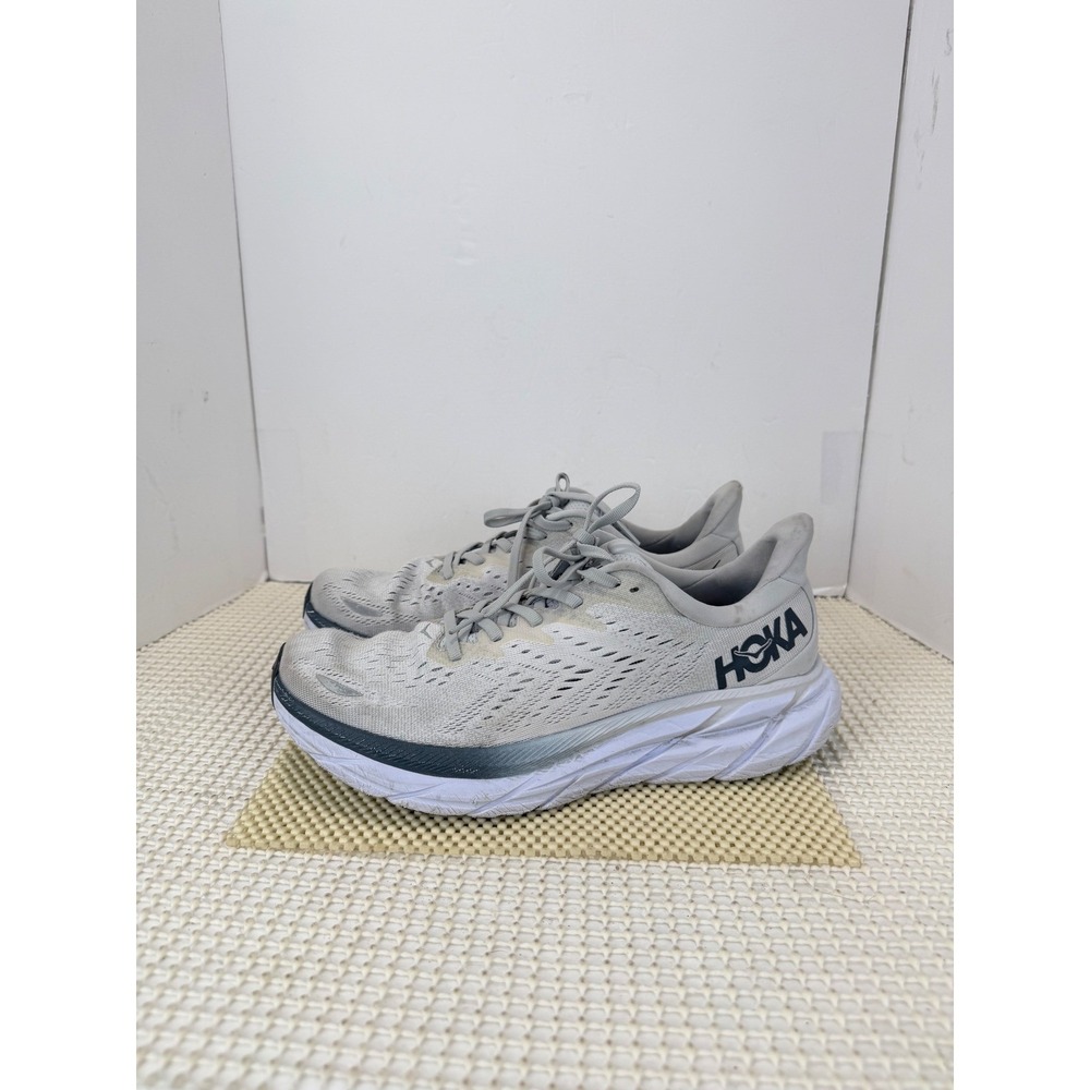 Hoka One One Clifton 8 Mens 9.5 D Lunar Rock Grey Running Shoes NO INSOLES